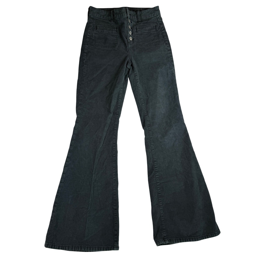 American Eagle Super High Rise Flare Corduroy Pants Gray Button Fly Size 2 Reg